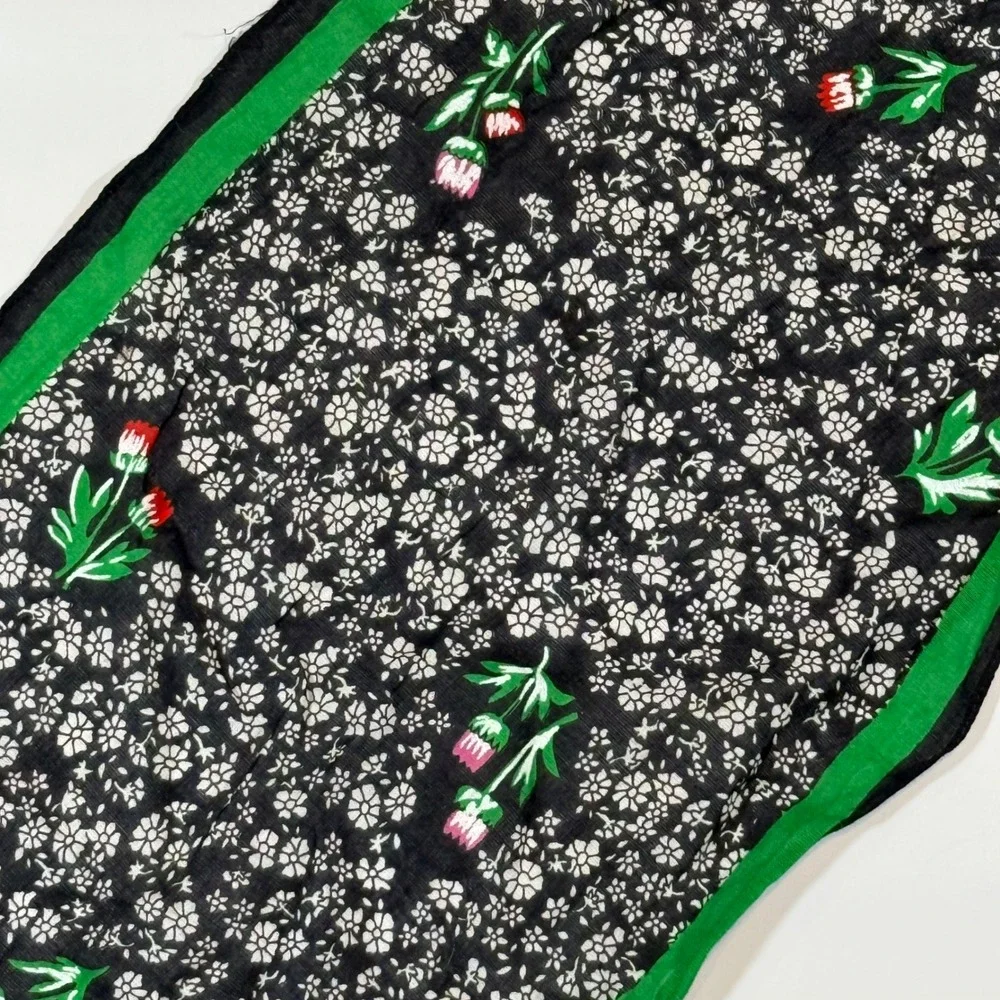 VTG 70s Eva for Robert Janan Floral Scarf Black Green Cottagecore Grannycore